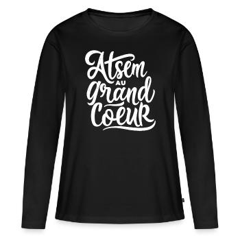 ATSEM au grand cœur - T-shirt manches longues Premium bio Femme - noir - Devant - Julia (174cm)