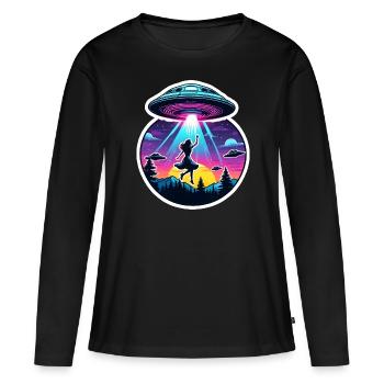 Woman is taken into UFO - Women's Premium Organic Long Sleeve Shirt - black - Front - Julia (174cm)