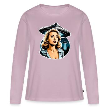 Woman encounters alien invasion UFOs Film Noir - Women's Premium Organic Long Sleeve Shirt - dusky pink - Front - Julia (174cm)