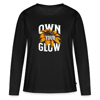 Own Your Glow – Fleur et déclaration - T-shirt manches longues Premium bio Femme - noir - Devant - Julia (174cm)
