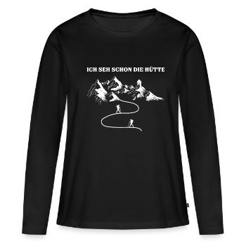 Ich Seh Schon Die Hütte Berglandschaft Bergsteiger - Frauen Premium Bio Langarmshirt - Schwarz - Vorne - Julia (174cm)