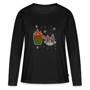 Laid de Noël flocons de neige Laser Cat cadeau - T-shirt manches longues Premium bio Femme - noir - Devant - Julia (174cm)
