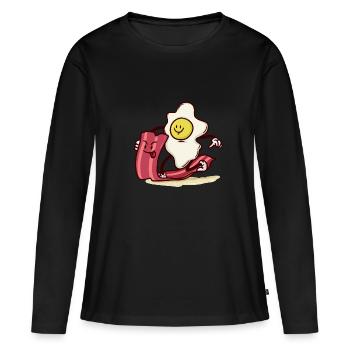 disque monte Egg Bacon - T-shirt manches longues Premium bio Femme - noir - Devant - Julia (174cm)