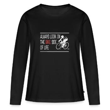 Pour les professionnels de la course: le côté du vélo! - T-shirt manches longues Premium bio Femme - noir - Devant - Julia (174cm)