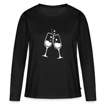 Sekt - Silvester - Frauen Premium Bio Langarmshirt - Schwarz - Vorne - Julia (174cm)