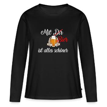 Mit Bier / Bier / Trinken / Party - Frauen Premium Bio Langarmshirt - Schwarz - Vorne - Julia (174cm)