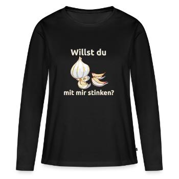 Knoblauch Knobi stinken Liebe Geschenk - Frauen Premium Bio Langarmshirt - Schwarz - Vorne - Julia (174cm)