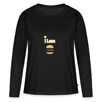 J'adore les hamburgers - T-shirt manches longues Premium bio Femme - noir - Devant - Julia (174cm)