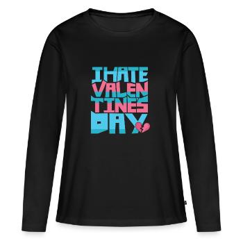 je déteste Saint Valentin - T-shirt manches longues Premium bio Femme - noir - Devant - Julia (174cm)