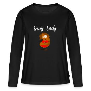 Sexy Lady comme le haricot - T-shirt manches longues Premium bio Femme - noir - Devant - Julia (174cm)
