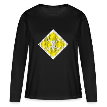 signe frais de drones sous forme Karo sur un fond jaune - T-shirt manches longues Premium bio Femme - noir - Devant - Julia (174cm)