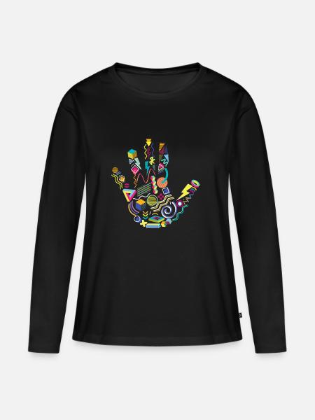 Achtziger Hand - Frauen Premium Bio Langarmshirt - Schwarz