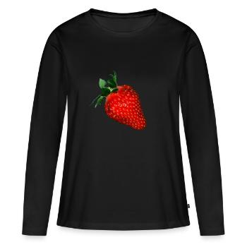 Erdbeere - Frauen Premium Bio Langarmshirt - Schwarz - Vorne - Julia (174cm)