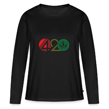 420 mit Cannabis Hanfblatt - Frauen Premium Bio Langarmshirt - Schwarz - Vorne - Julia (174cm)
