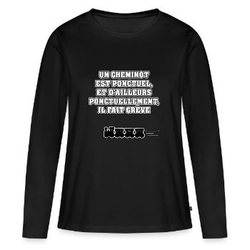 UN CHEMINOT EST PONCTUEL, ET D'AILLEURS... - T-shirt manches longues Premium bio Femme - noir - Devant - Julia (174cm)