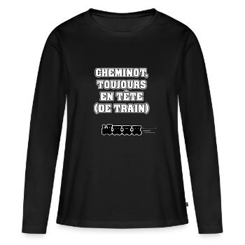 CHEMINOT, TOUJOURS EN TÊTE (DE TRAIN) - T-shirt manches longues Premium bio Femme - noir - Devant - Julia (174cm)