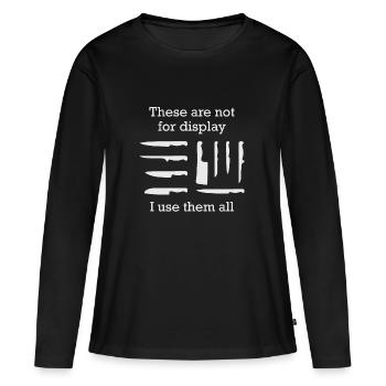 Couteau de chef cuisine profession cadeau de couteau de cuisine - T-shirt manches longues Premium bio Femme - noir - Devant - Julia (174cm)