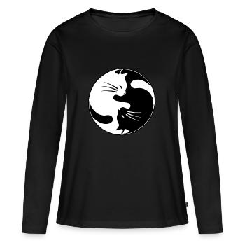 Yin yang chat - T-shirt manches longues Premium bio Femme - noir - Devant - Julia (174cm)
