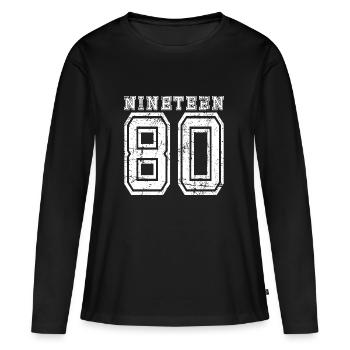 DIX-NEUF 1980 - T-shirt manches longues Premium bio Femme - noir - Devant - Julia (174cm)