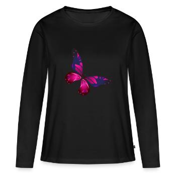 Papillon Illustration pourpre - T-shirt manches longues Premium bio Femme - noir - Devant - Julia (174cm)