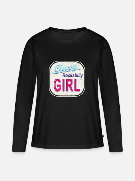 Classy Rockabilly Girl Vintage Logo - Frauen Premium Bio Langarmshirt - Schwarz