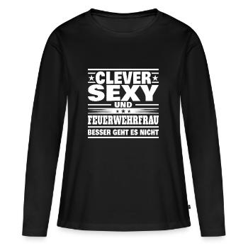 Clever Feuerwehrfrau - Frauen Premium Bio Langarmshirt - Schwarz - Vorne - Julia (174cm)