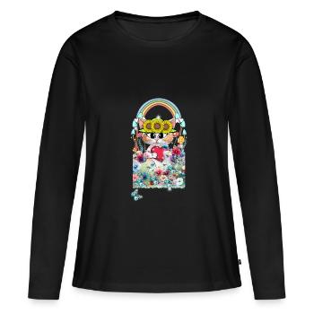 Chat Fleurs Jardin Enfants Filles - T-shirt manches longues Premium bio Femme - noir - Devant - Julia (174cm)