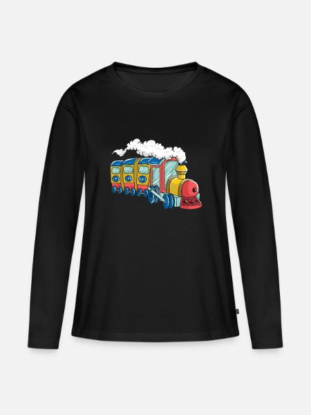 Bunte Dampflok für Kinder - Frauen Premium Bio Langarmshirt - Schwarz