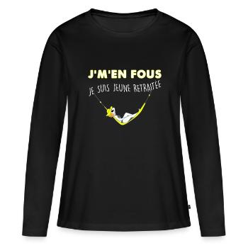J'M'En Fous Je Suis Jeune Retraitée Cadeau Maman - T-shirt manches longues Premium bio Femme - noir - Devant - Julia (174cm)