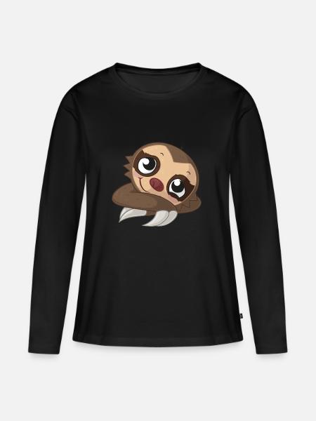 Verliebtes Comic Faultier - Frauen Premium Bio Langarmshirt - Schwarz