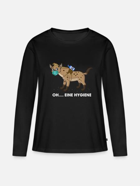 Hyäne Hygiene Mundschutz Maske Hygiäne Wortwitz - Frauen Premium Bio Langarmshirt - Schwarz
