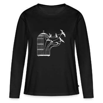 Oiseaux Cage chemise oiseaux cadeau - T-shirt manches longues Premium bio Femme - noir - Devant - Julia (174cm)
