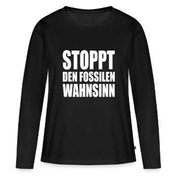 Stoppt den fossilen wahnsinn - Frauen Premium Bio Langarmshirt - Schwarz - Vorne - Julia (174cm)
