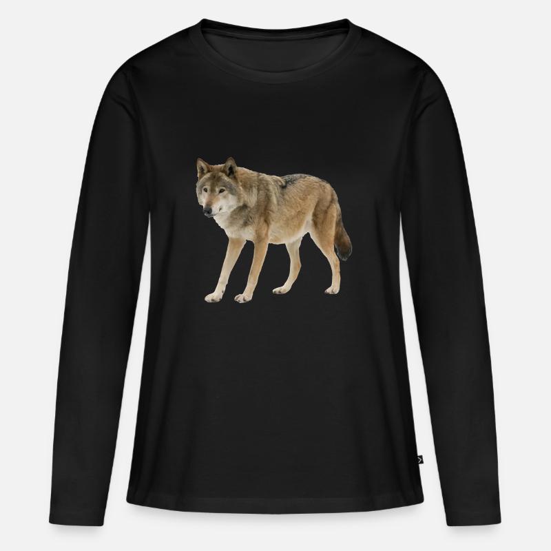 Wolf - Frauen Premium Bio Langarmshirt - Schwarz