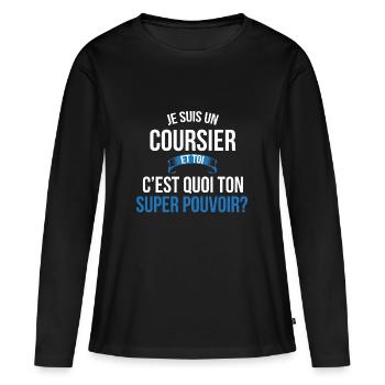 Coursier super pouvoir homme - T-shirt manches longues Premium bio Femme - noir - Devant - Julia (174cm)