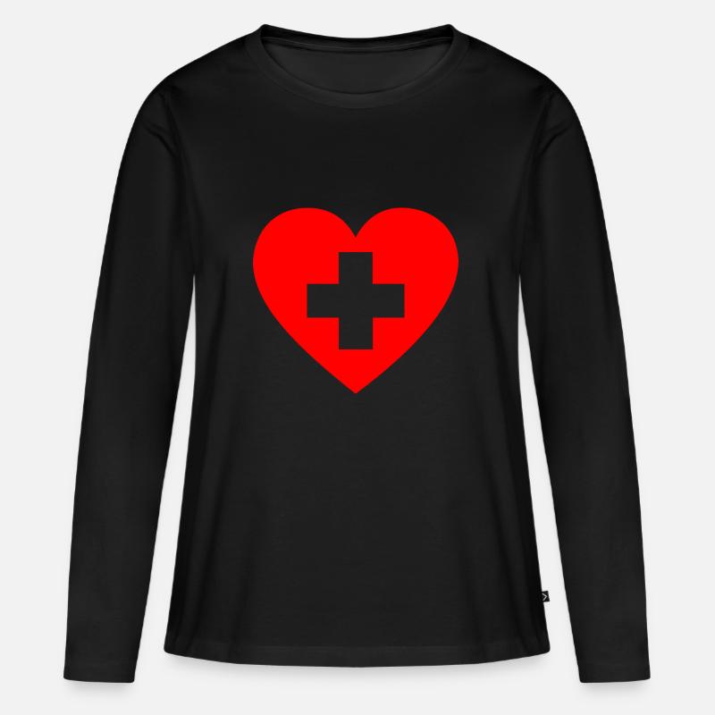 Erste-Hilfe-Herz - Frauen Premium Bio Langarmshirt - Schwarz