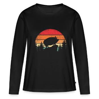 Retro Schwein Hängebauchschwein - Frauen Premium Bio Langarmshirt - Schwarz - Vorne - Julia (174cm)