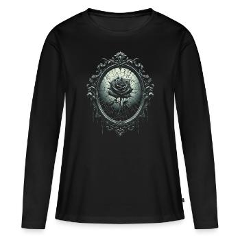 Rose avec miroir brisé - Gothique - T-shirt manches longues Premium bio Femme - noir - Devant - Julia (174cm)