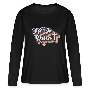 Il est ressuscité Résurrection Jésus-Christ Foi - T-shirt manches longues Premium bio Femme - noir - Devant - Julia (174cm)