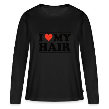 J’adore mes cheveux, mes cheveux cool et mes coiffures - T-shirt manches longues Premium bio Femme - noir - Devant - Julia (174cm)