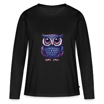 Hibou mignon aux yeux écarquillés - T-shirt manches longues Premium bio Femme - noir - Devant - Julia (174cm)