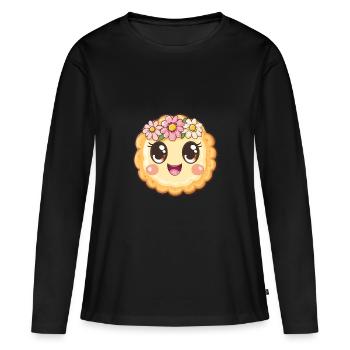 Biscuit de fortune avec des fleurs - T-shirt manches longues Premium bio Femme - noir - Devant - Julia (174cm)