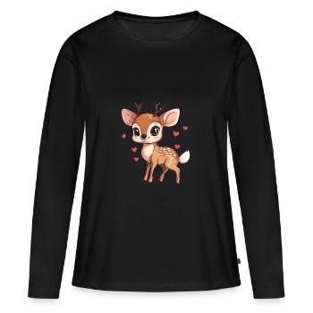 Fauve avec des cœurs - T-shirt manches longues Premium bio Femme - noir - Devant - Julia (174cm)