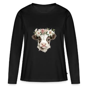 Veau à fleurs - T-shirt manches longues Premium bio Femme - noir - Devant - Julia (174cm)