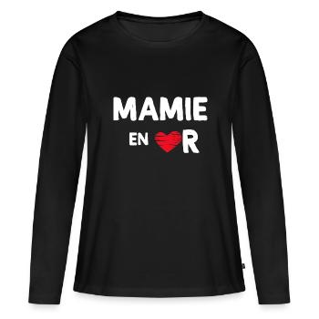 Mamie En Or - T-shirt manches longues Premium bio Femme - noir - Devant - Julia (174cm)