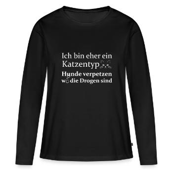 Ich bin eher ein Katzentyp (weiß) - Frauen Premium Bio Langarmshirt - Schwarz - Vorne - Julia (174cm)
