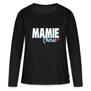 Mamie Chérie Citation Tendresse Grand-mère - T-shirt manches longues Premium bio Femme - noir - Devant - Julia (174cm)