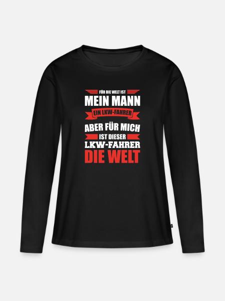 Mein Mann ist ein LKW-Fahrer - Frauen Premium Bio Langarmshirt - Schwarz