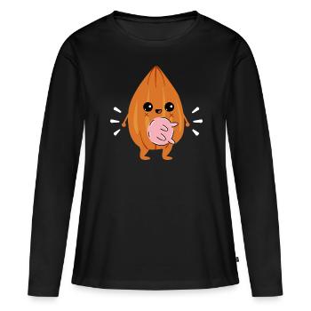 Pis de lait d'amande - Lait végétarien végétalien - T-shirt manches longues Premium bio Femme - noir - Devant - Julia (174cm)