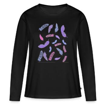 bi plumes - T-shirt manches longues Premium bio Femme - noir - Devant - Julia (174cm)